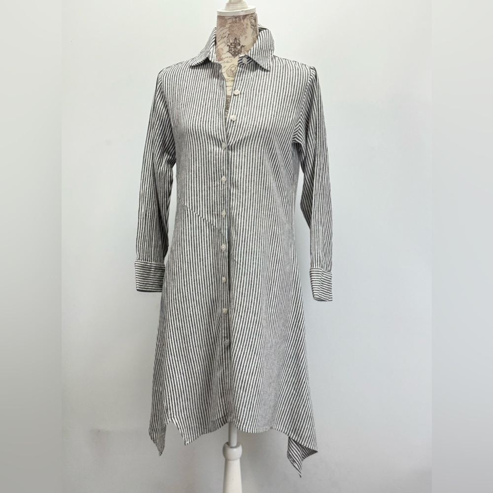 CYNTHIA ROWLEY Black and White Striped Long Shirt dress size XS